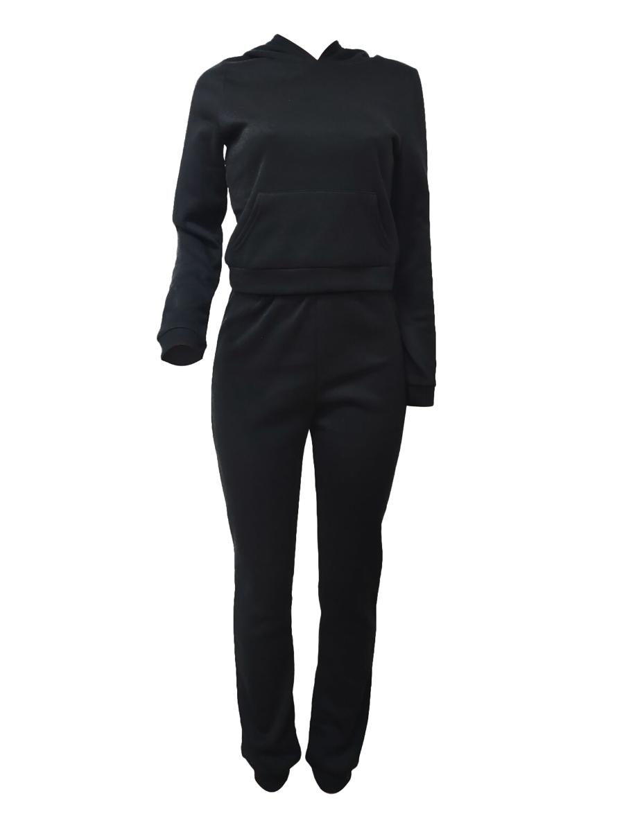 RYNLEES BASICS Casual Polyester Hooded Collar Solid Color Long Sleeve Two-piece Pants Set