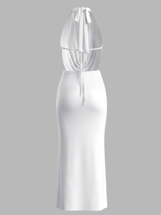 RYNLEES LovelyWholesale™ Sxy Milk Silk Double Grinding Halter Solid Color Sleeveless Two-piece Skirt Set