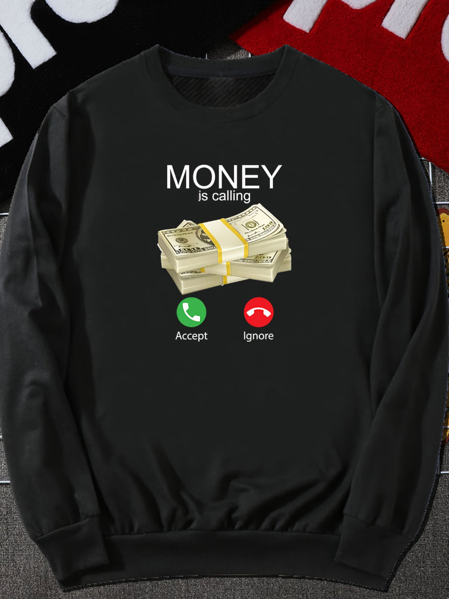 RYNLEES Plus Size Money Letter Print Sweatshirt