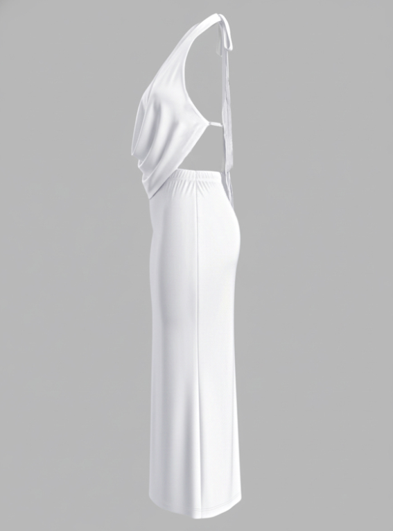 RYNLEES LovelyWholesale™ Sxy Milk Silk Double Grinding Halter Solid Color Sleeveless Two-piece Skirt Set