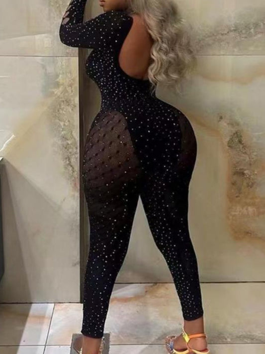 RYNLEES SXY See Through Solid Color Jumpsuit